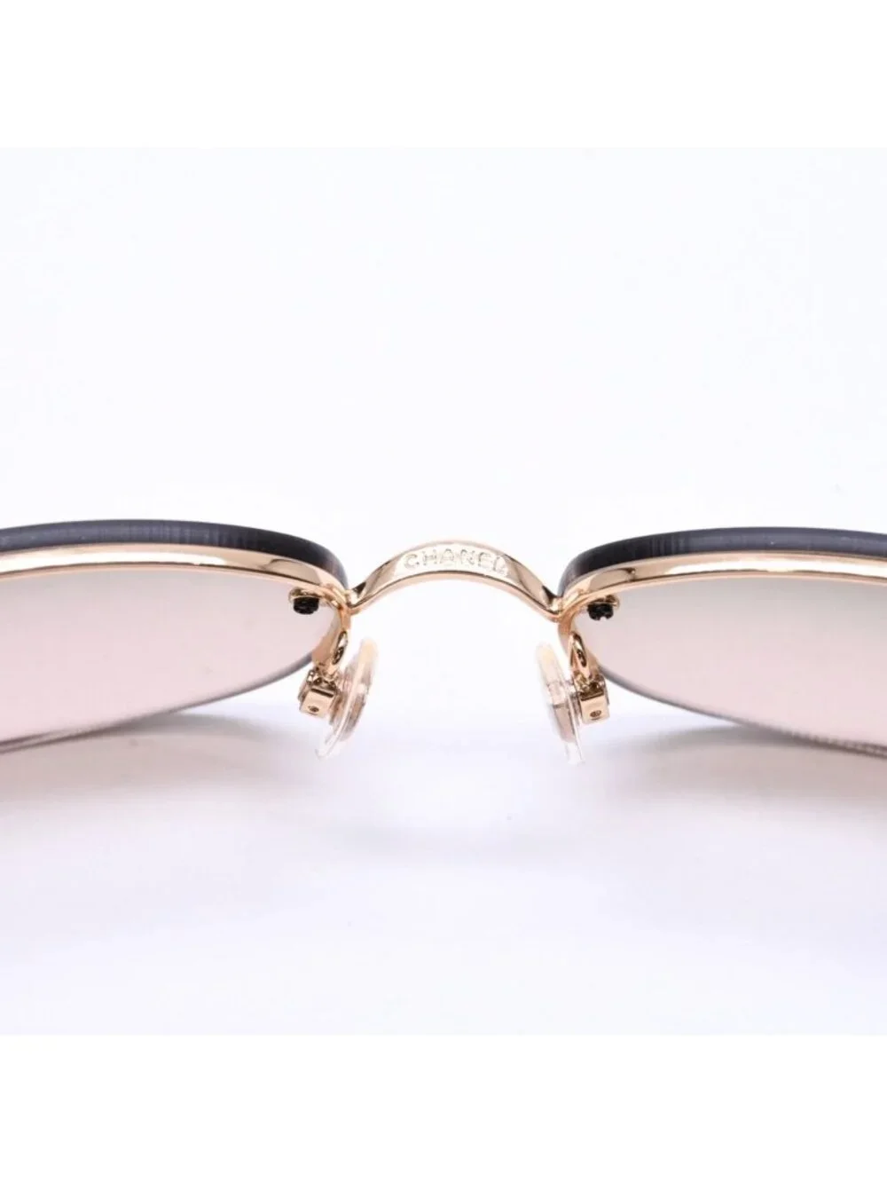 Chanel Rimless Sunglasses Side CC Logo Metal Brown Gold Eyewear
